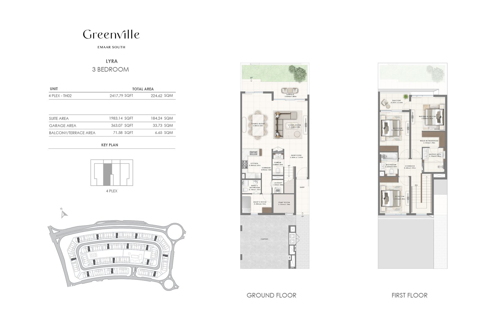 3 Bedrooms + Maid floor plan