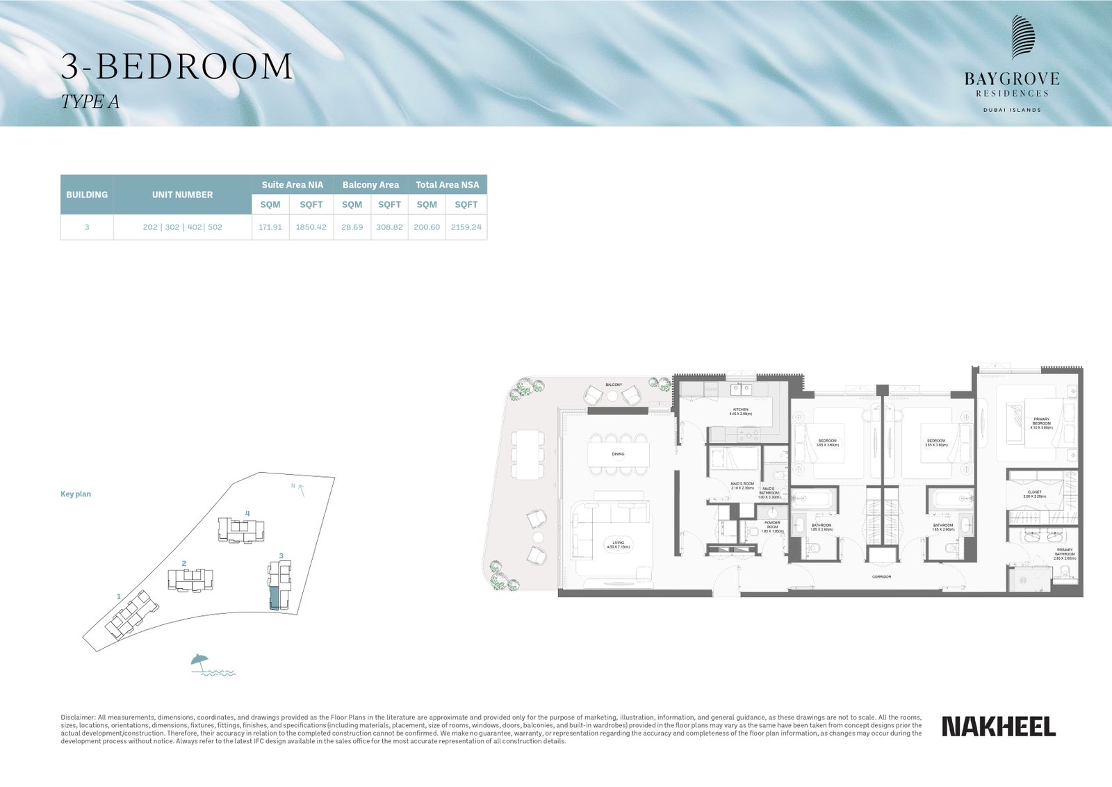 3 Bedrooms + Maid floor plan