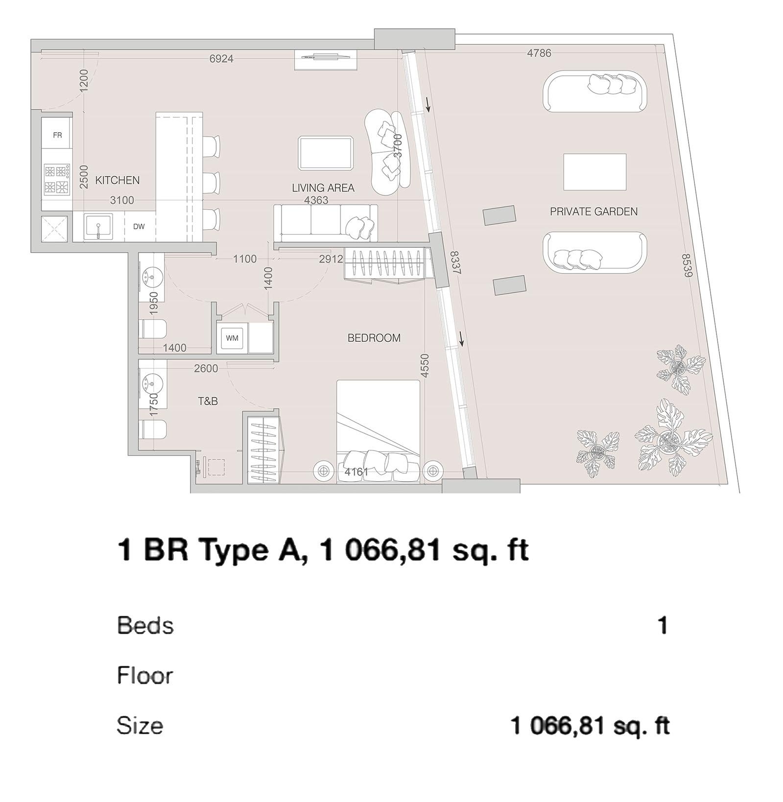 1 Bedroom floor plan