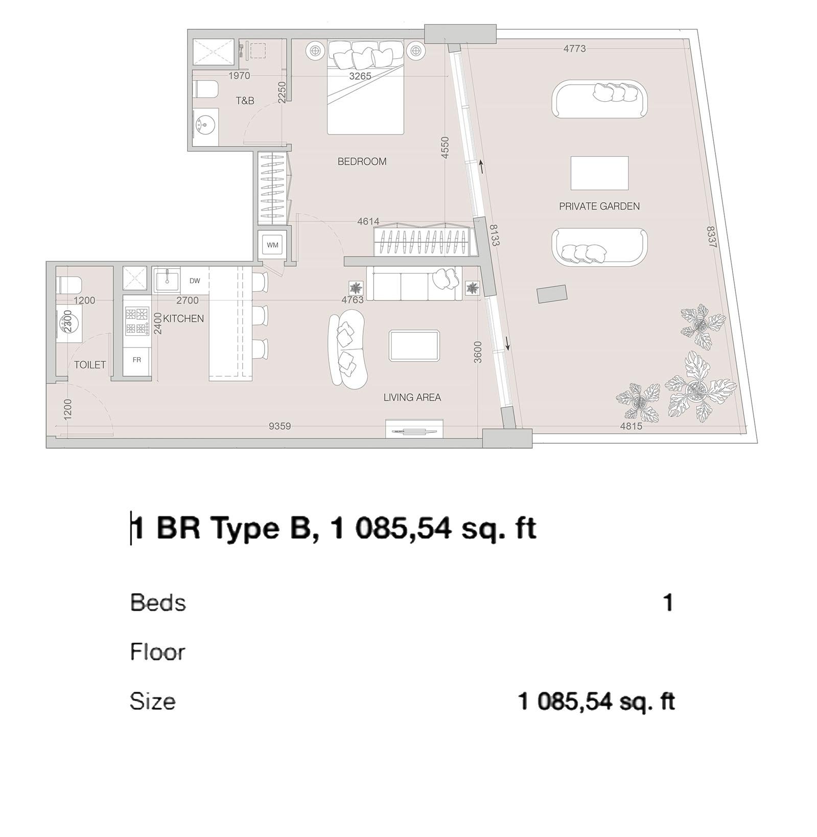 1 Bedroom floor plan