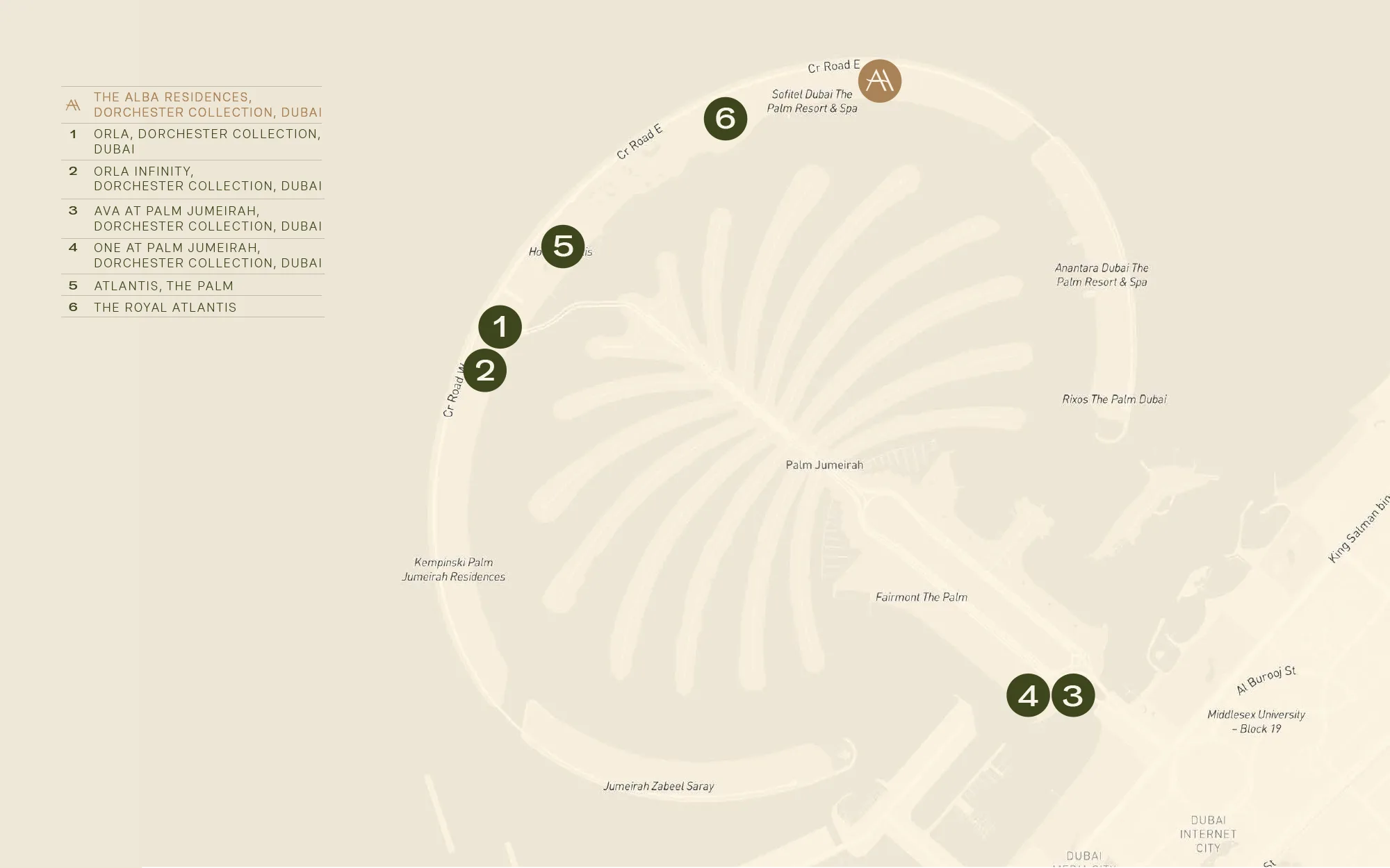 The Alba Residences Dorchester Collection location map