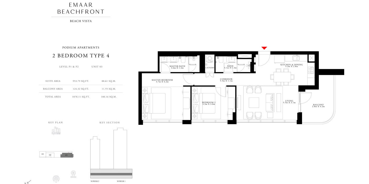 2 Bedrooms floor plan