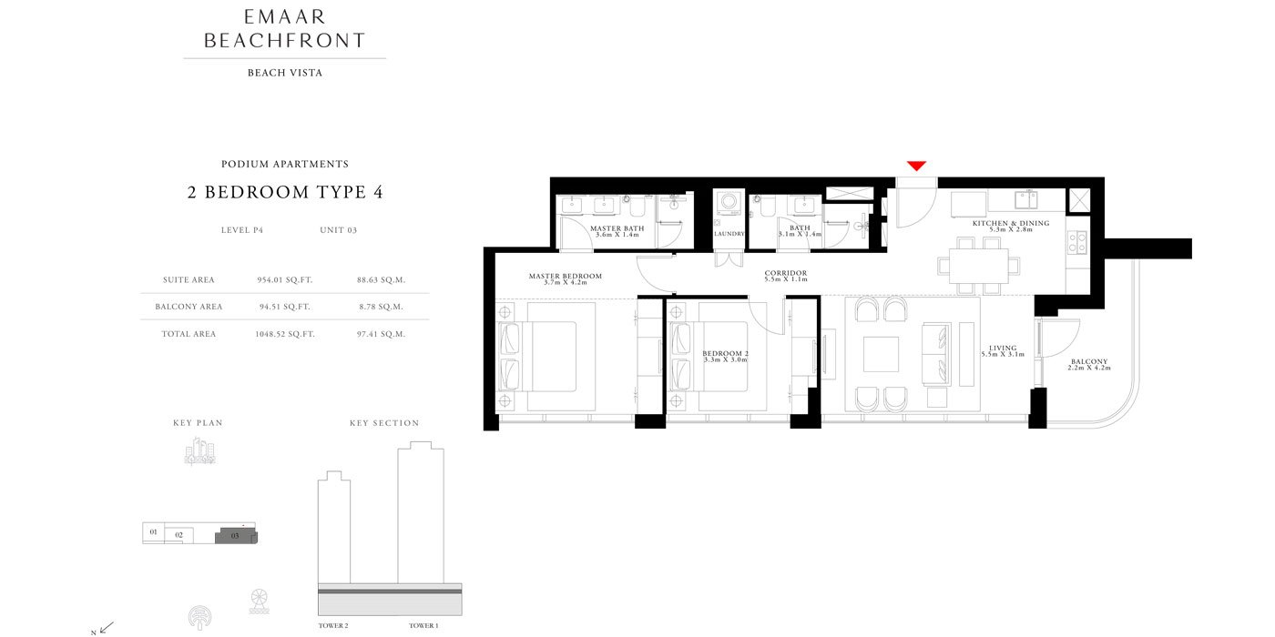 2 Bedrooms floor plan