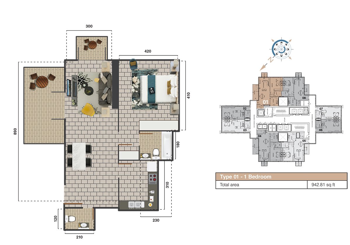 1 Bedroom floor plan