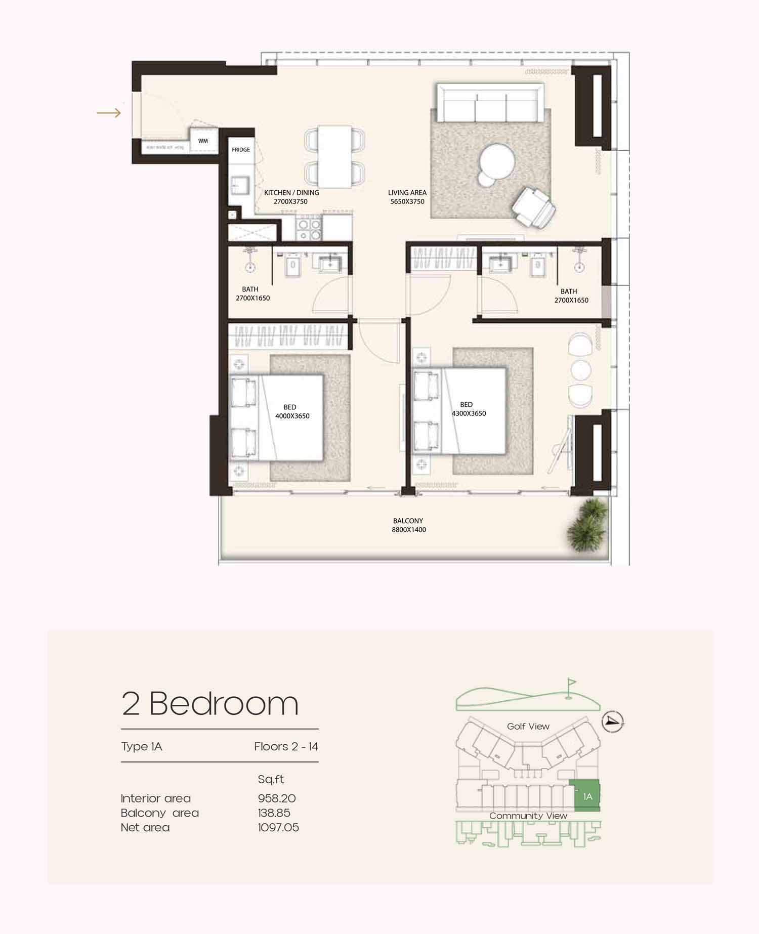 2 Bedrooms floor plan