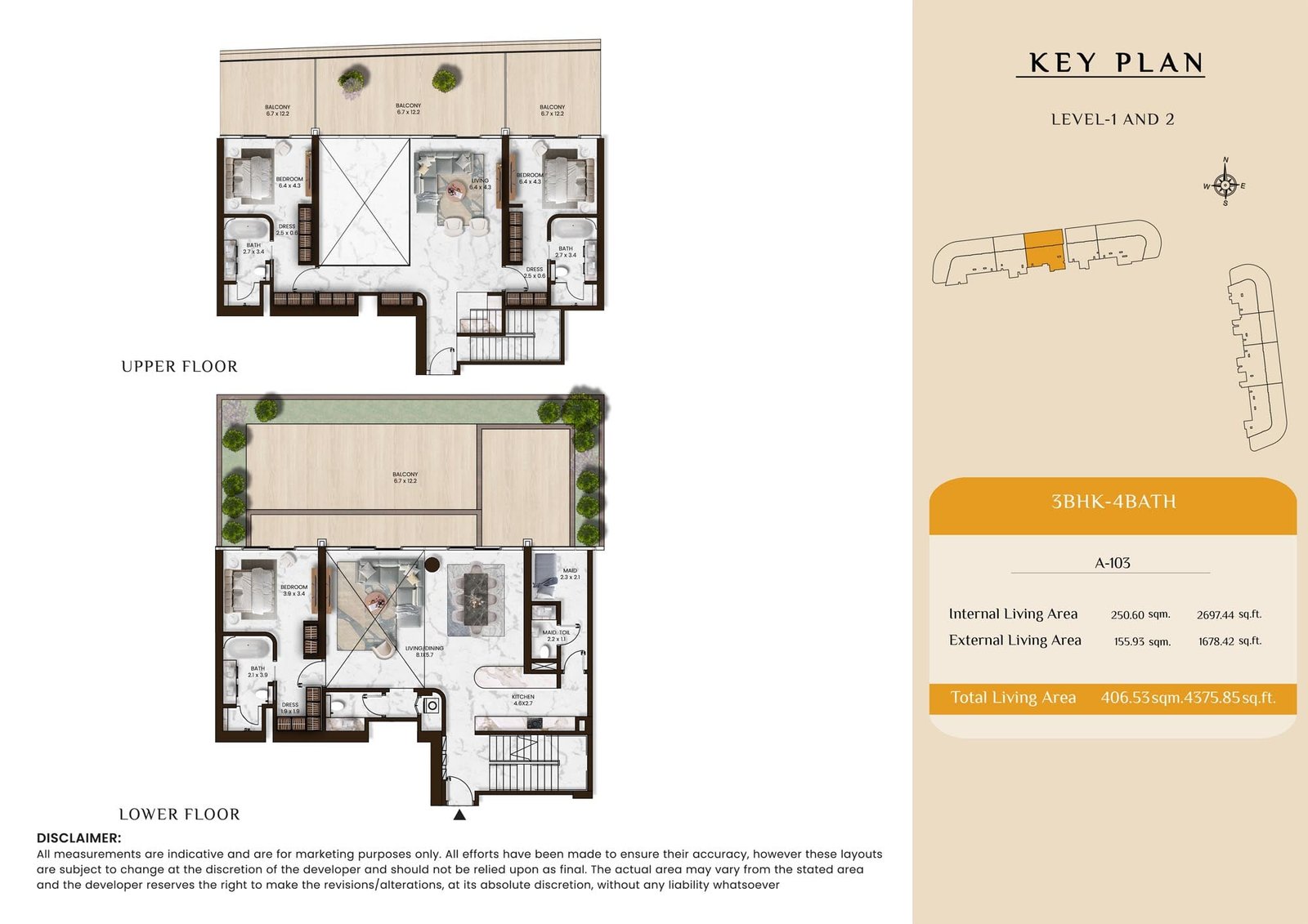 3 Bedrooms + Maid floor plan