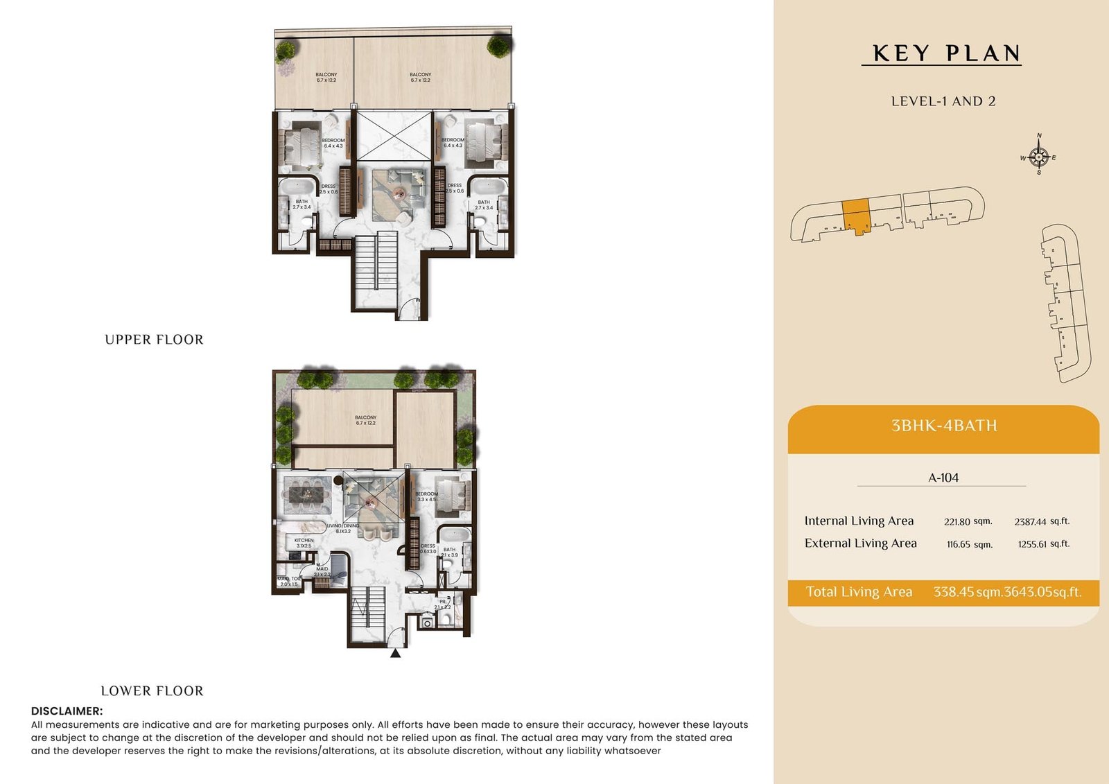 3 Bedrooms + Maid floor plan