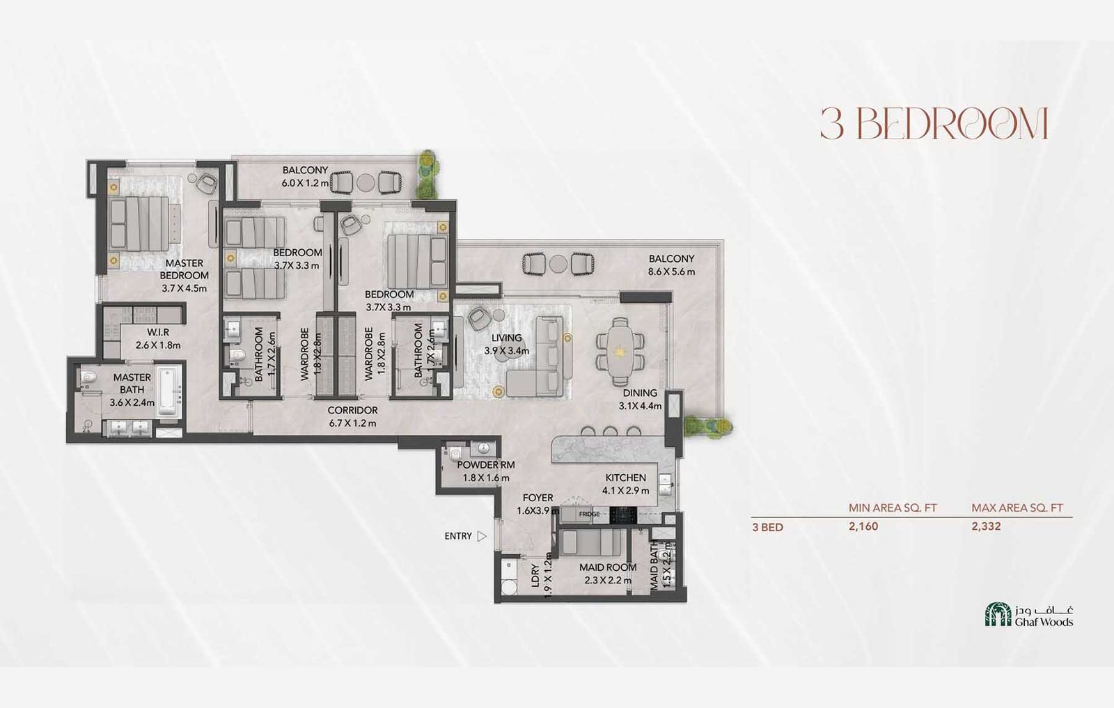 3 Bedrooms floor plan