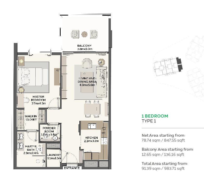 1 Bedroom floor plan