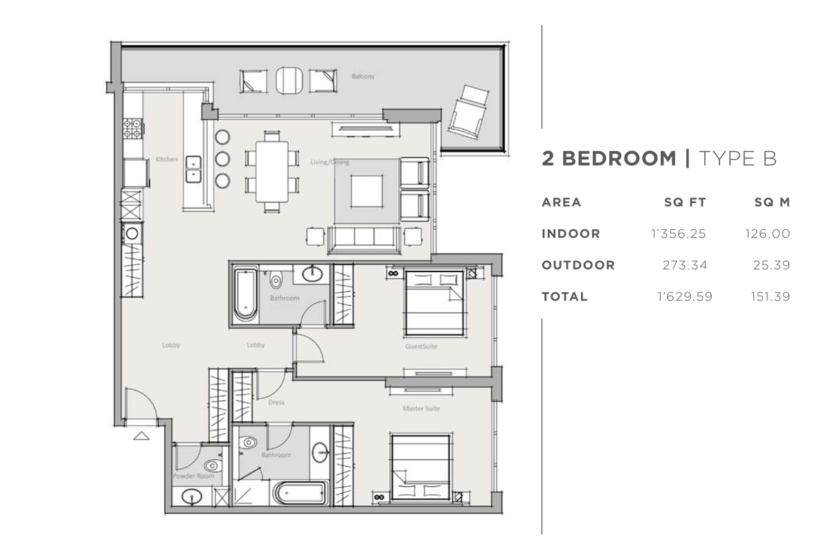 2 Bedrooms floor plan