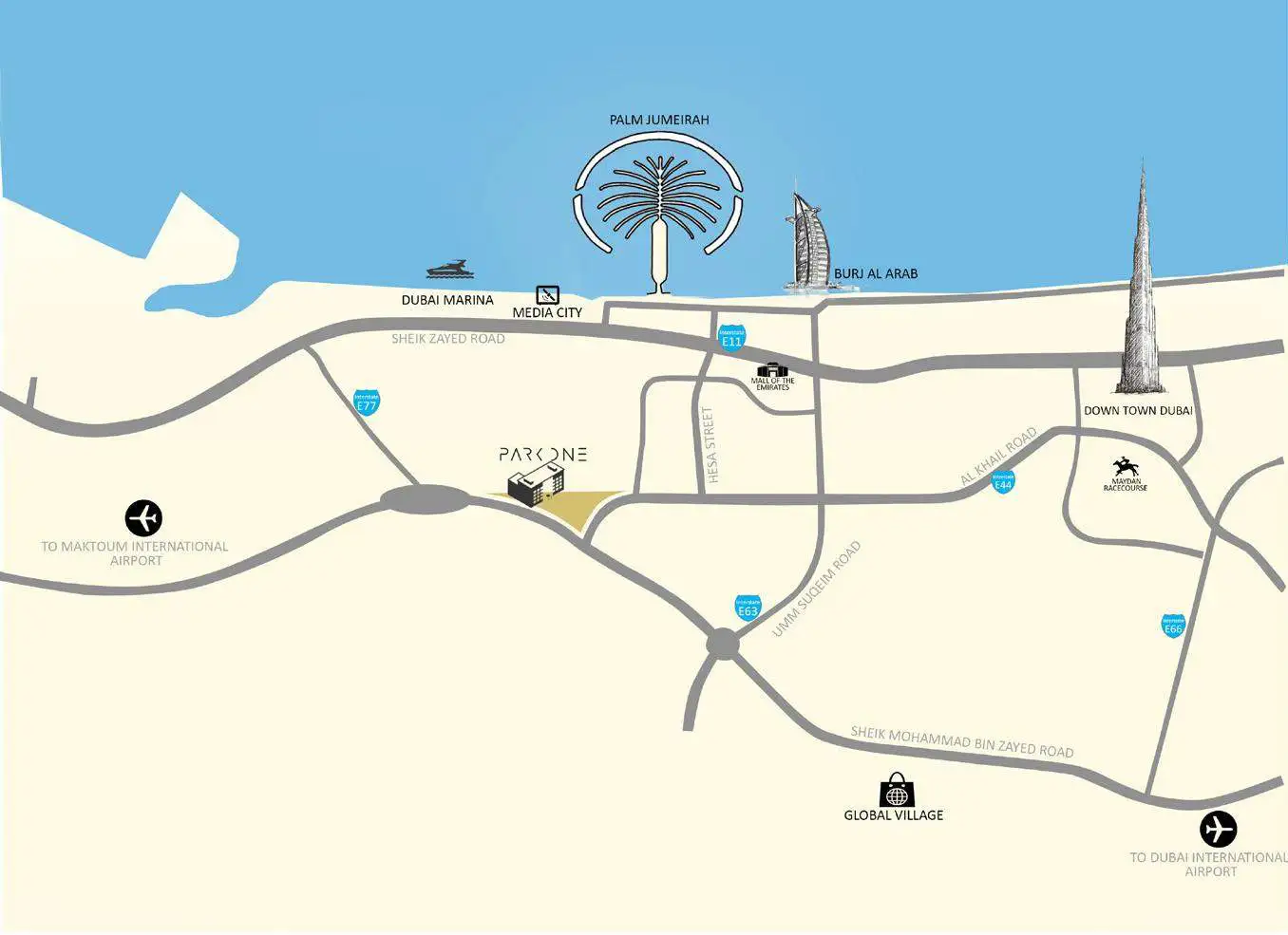 Park One Apartments location map