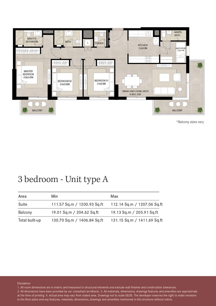 3 Bedrooms + Maid floor plan