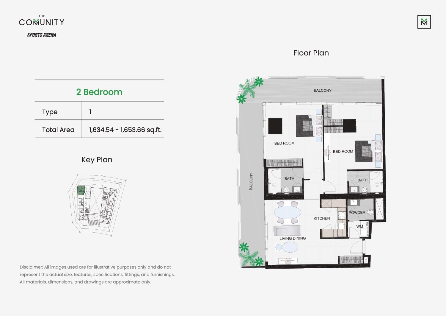 2 Bedrooms floor plan