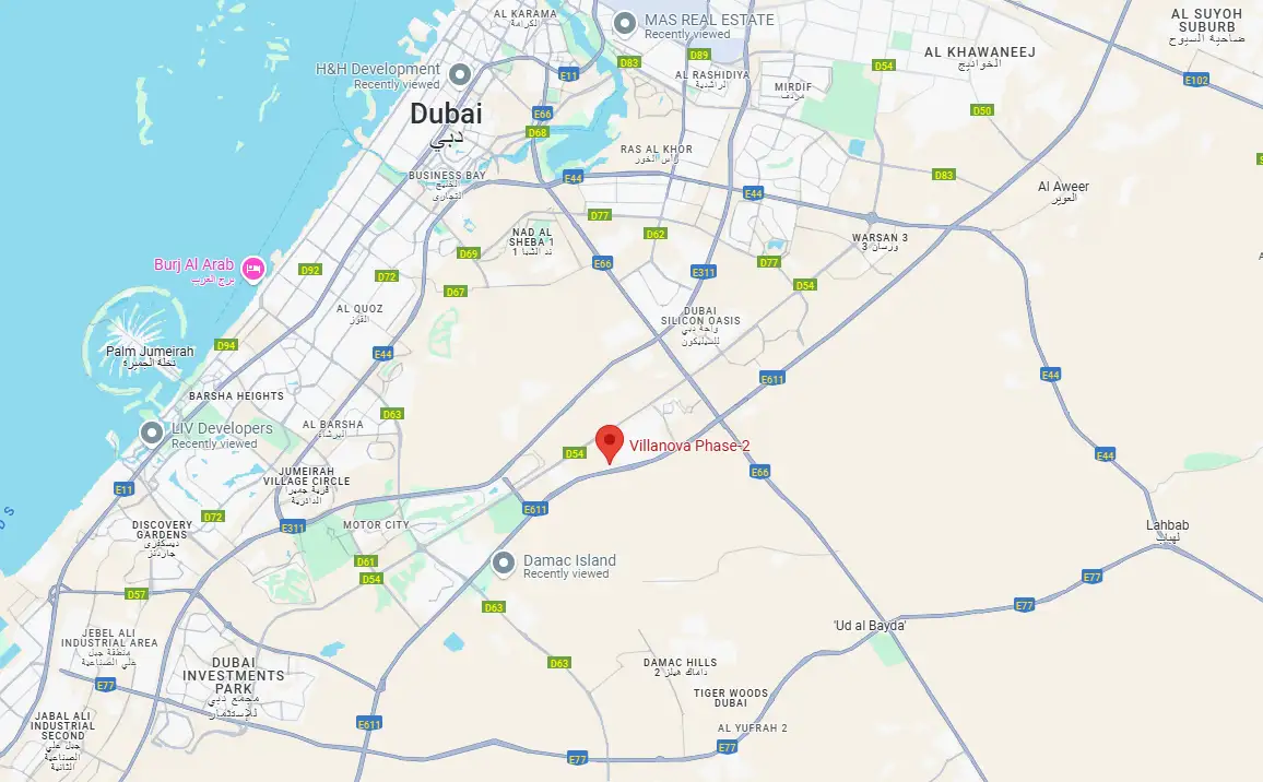 Villanova Phase 2 Dubai location map