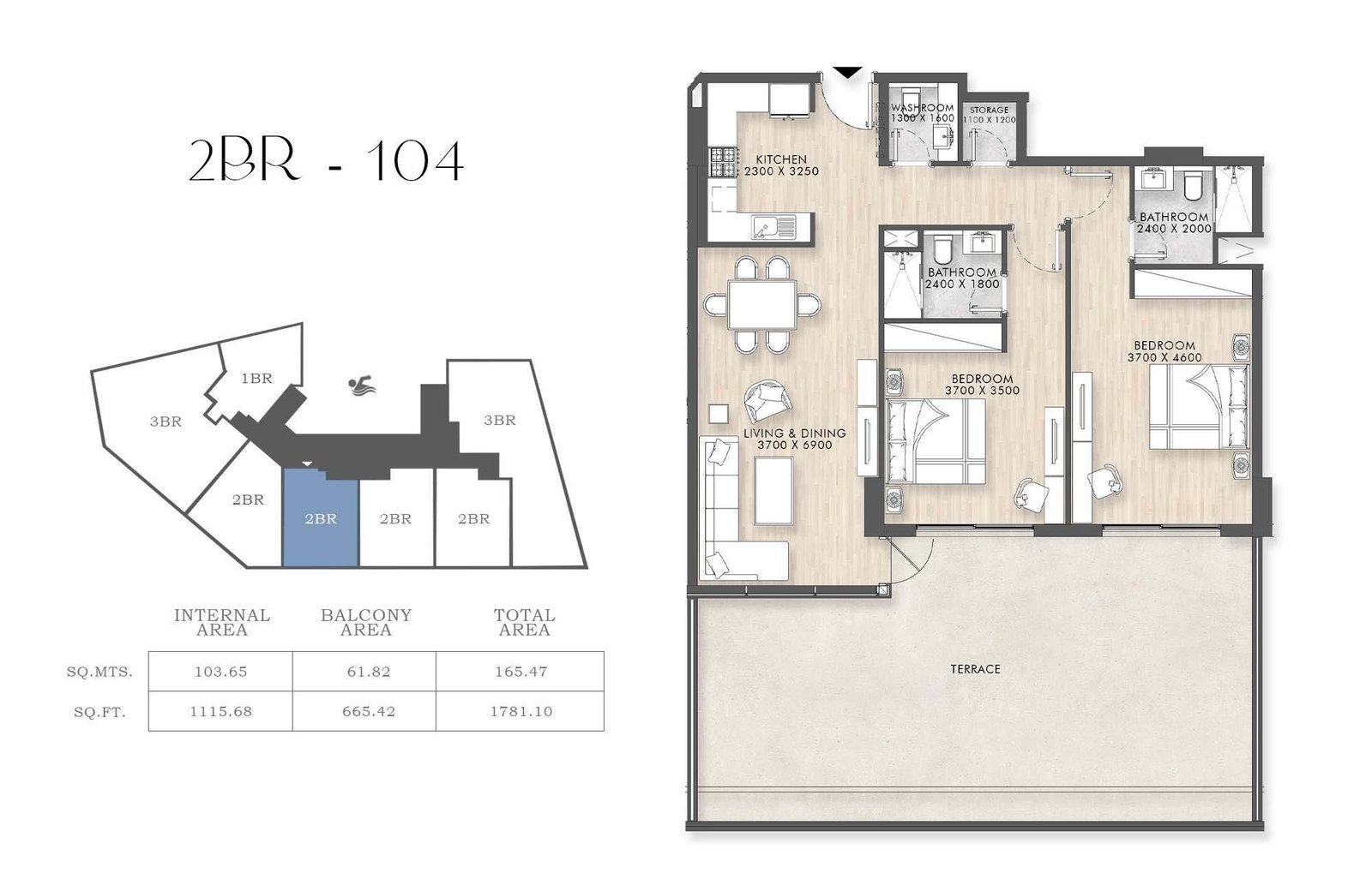 2 Bedrooms floor plan