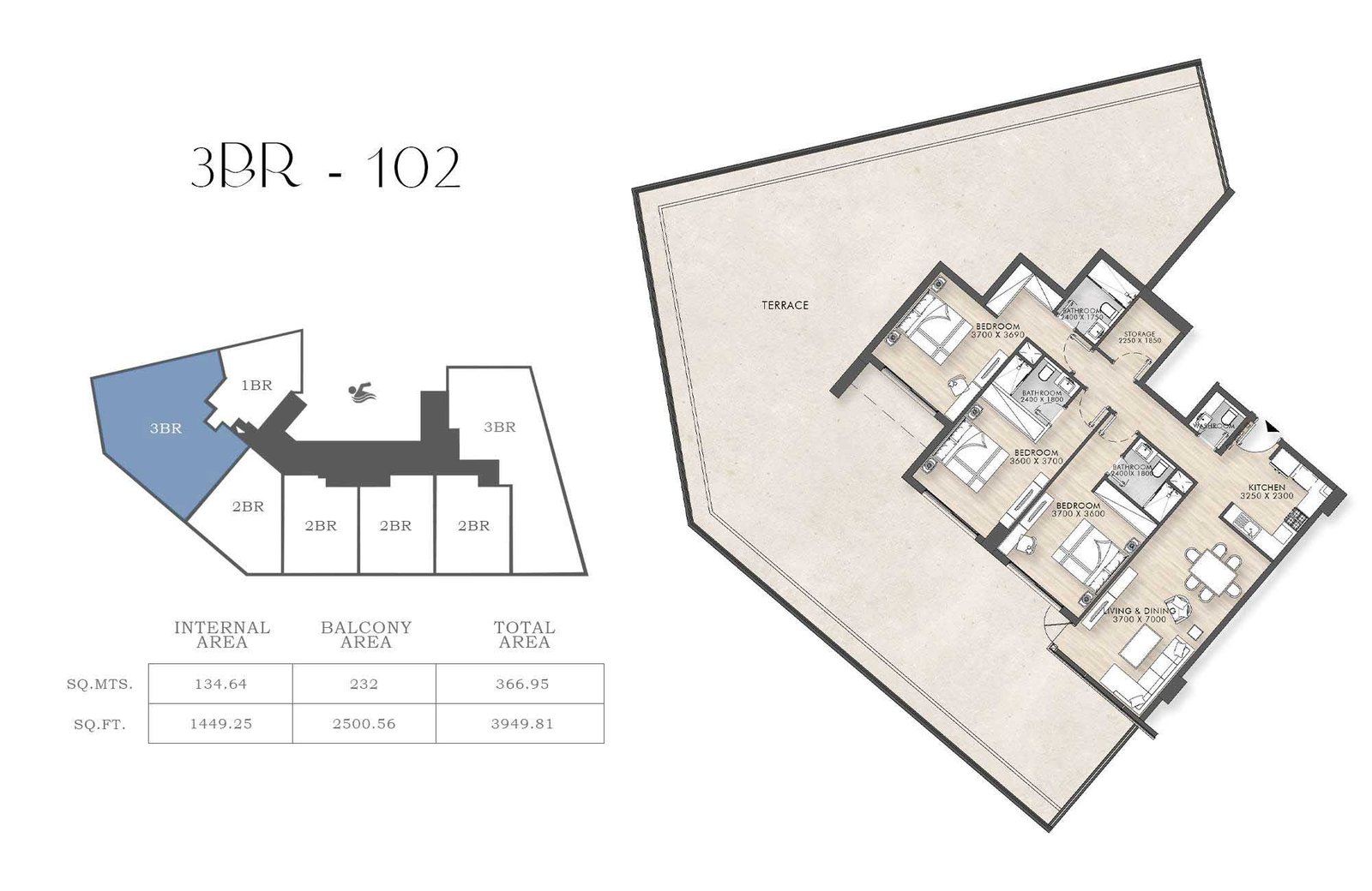 3 Bedrooms floor plan