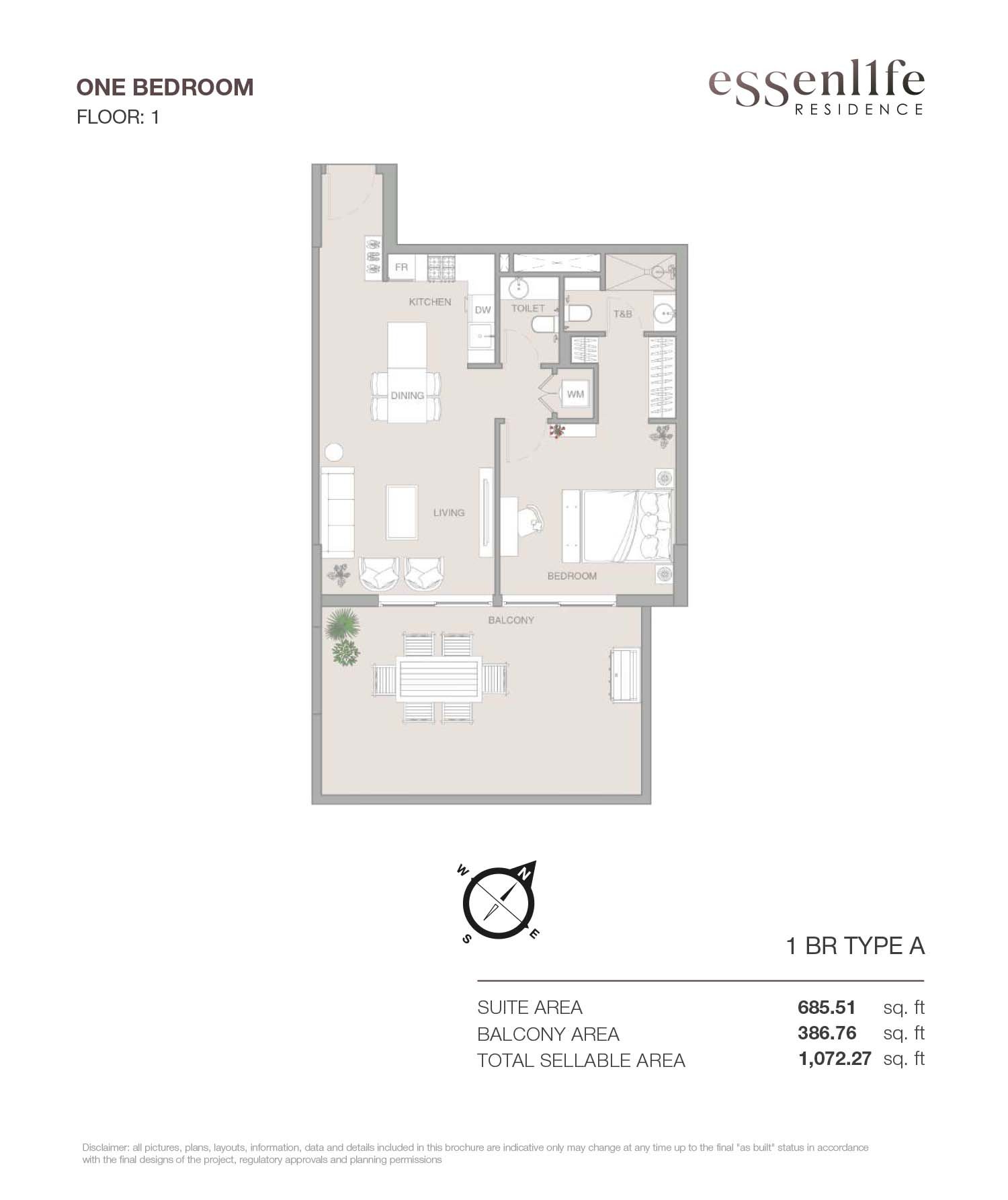 1 Bedroom floor plan