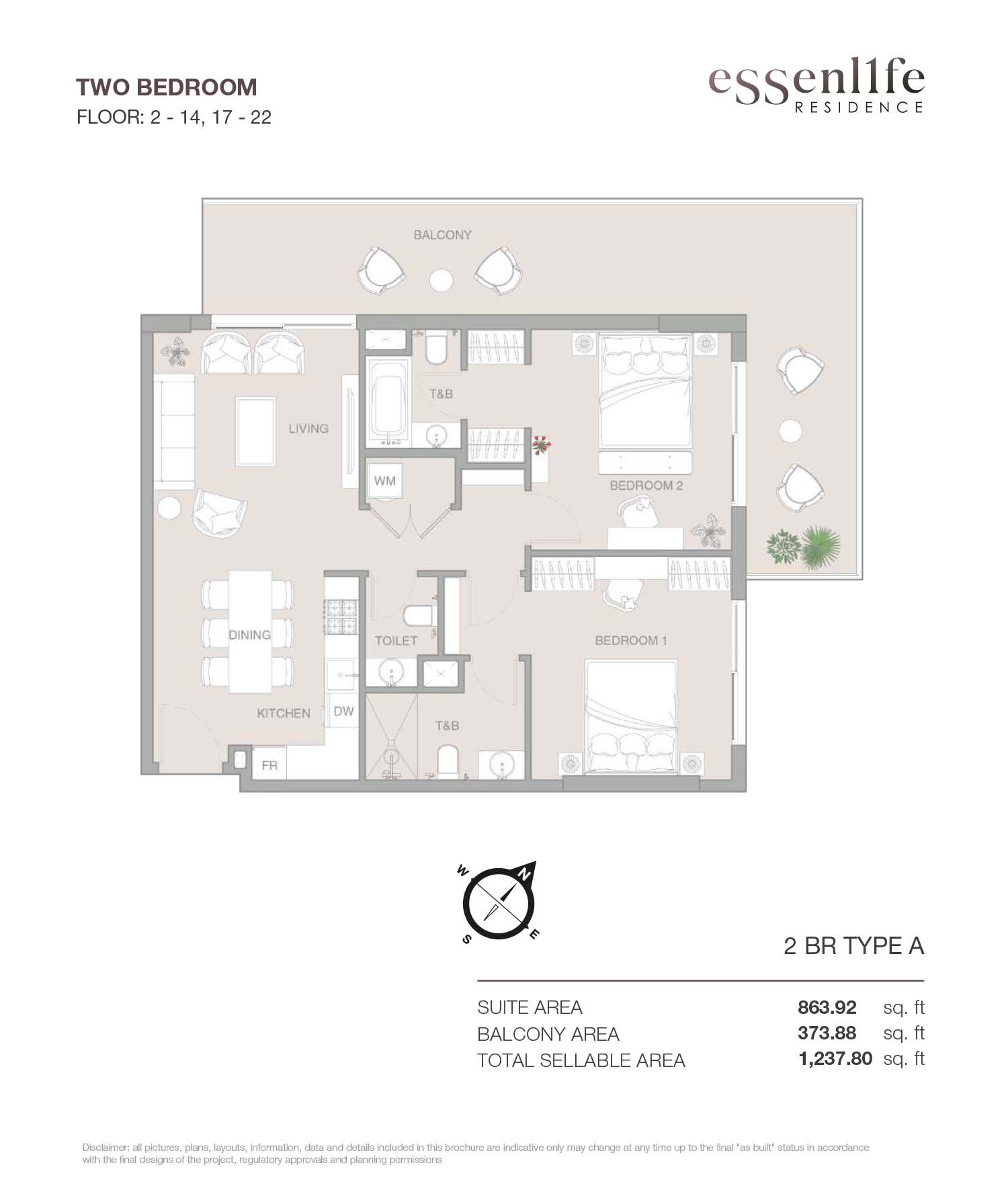 2 Bedrooms floor plan