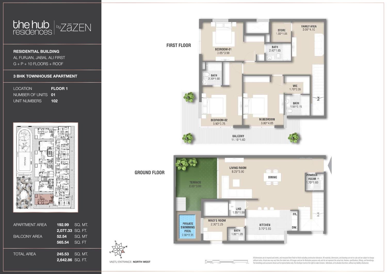 3 Bedroom + Pool + Maid floor plan