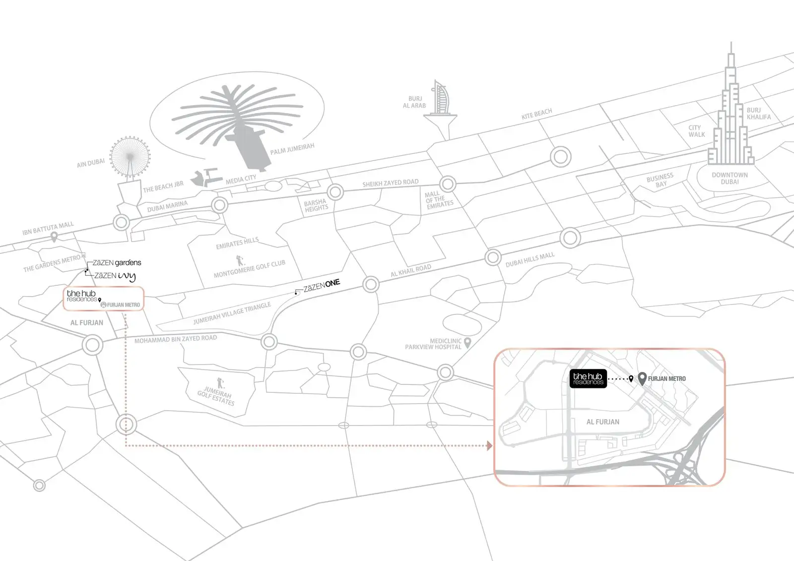 The Hub Residences at Al Furjan location map
