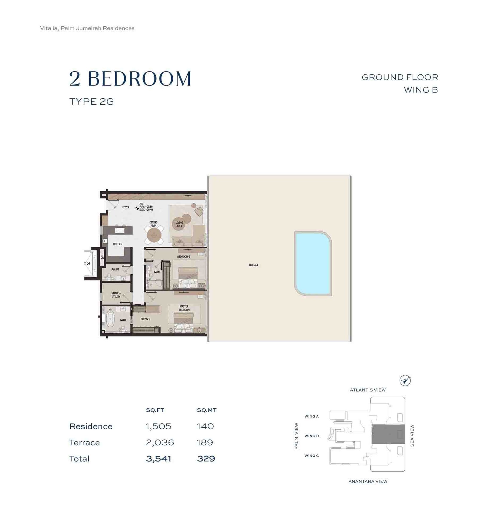 2 Bedroom + Pool floor plan