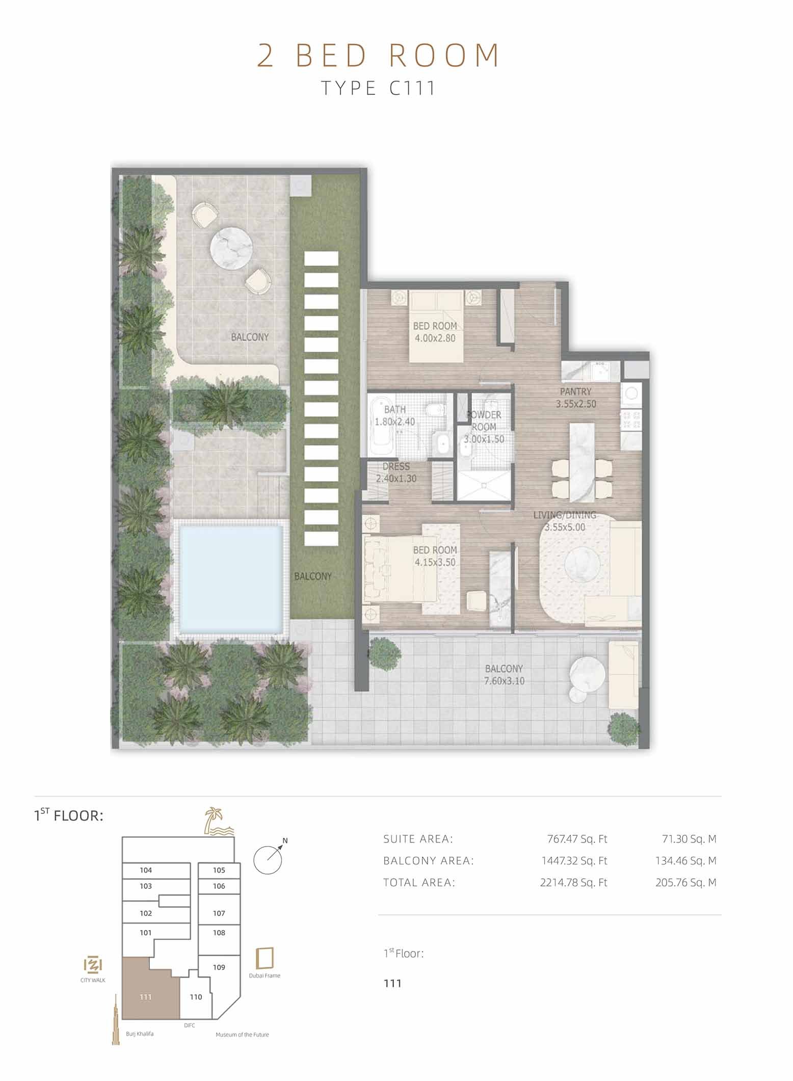 2 Bedrooms floor plan