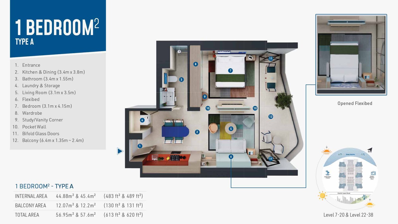 1 Bedroom + Study floor plan