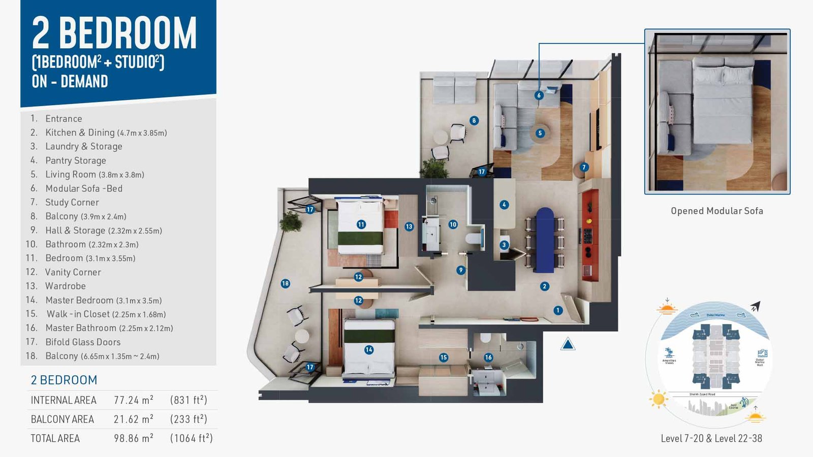 2 Bedrooms floor plan