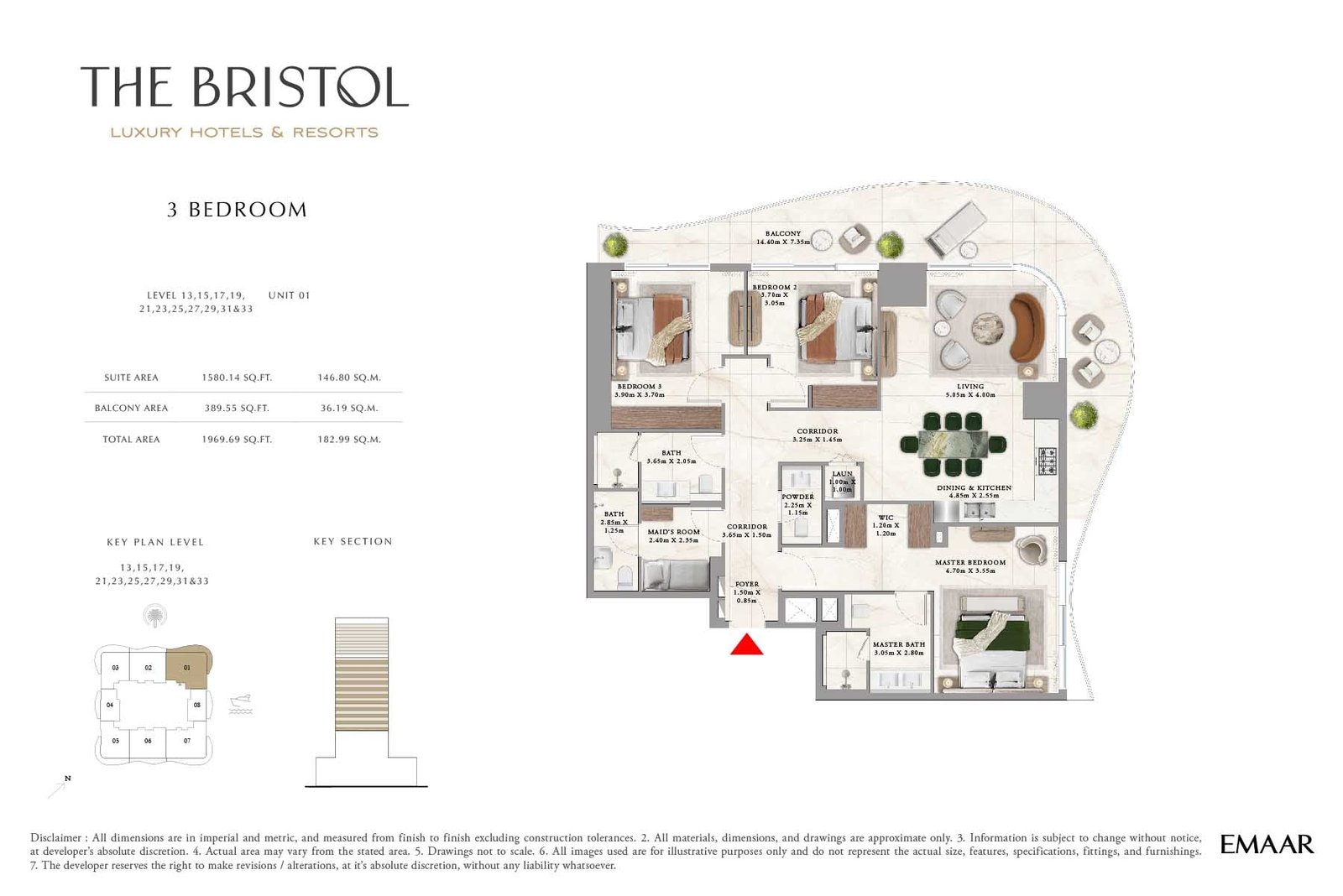 3 Bedrooms + Maid floor plan
