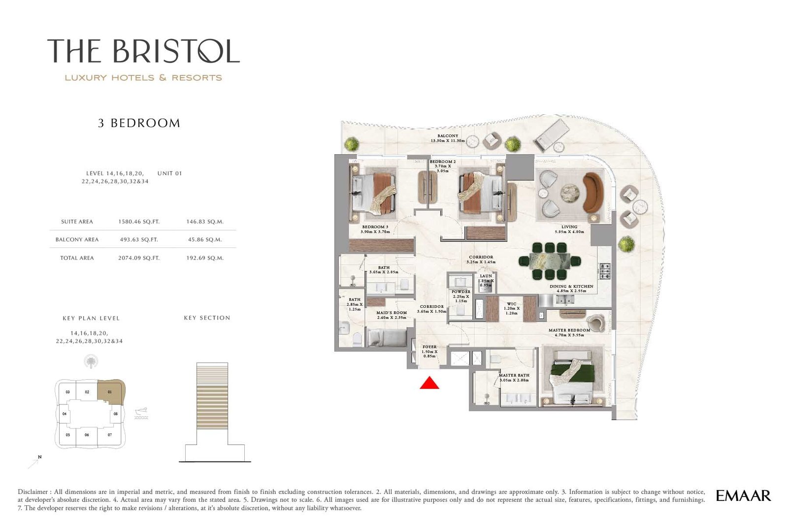 3 Bedrooms + Maid floor plan