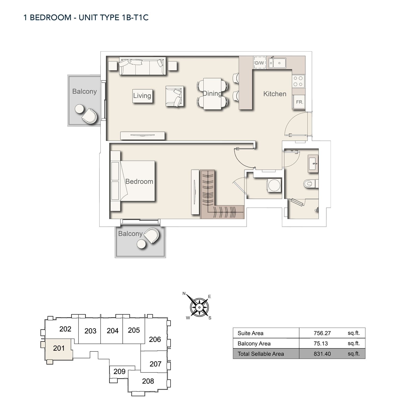 1 Bedroom floor plan