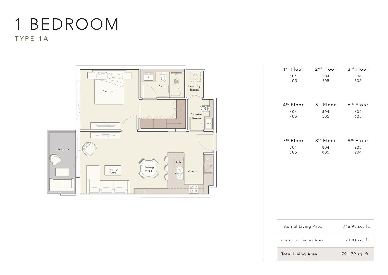 1 Bedroom floor plan