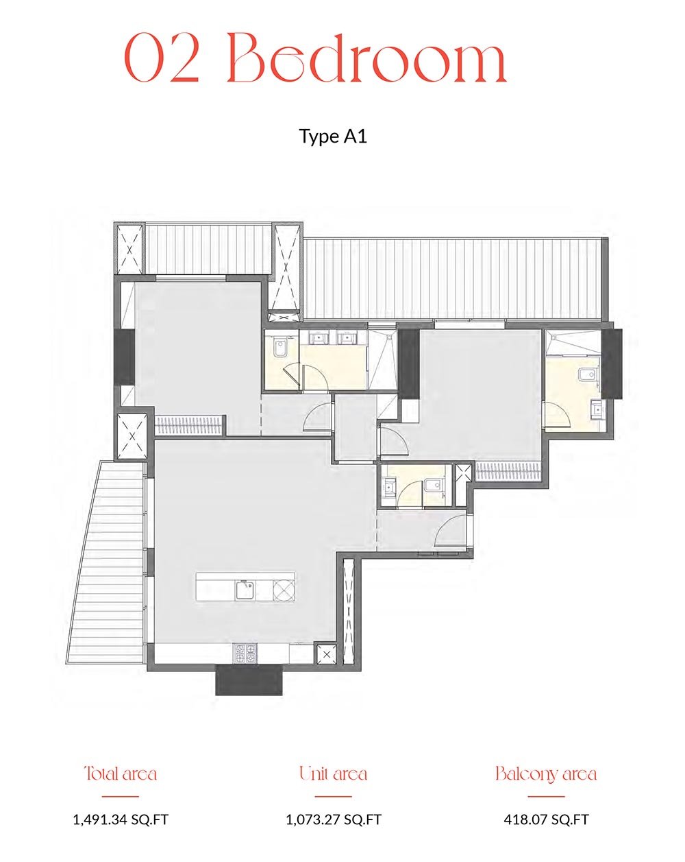 2 Bedrooms floor plan