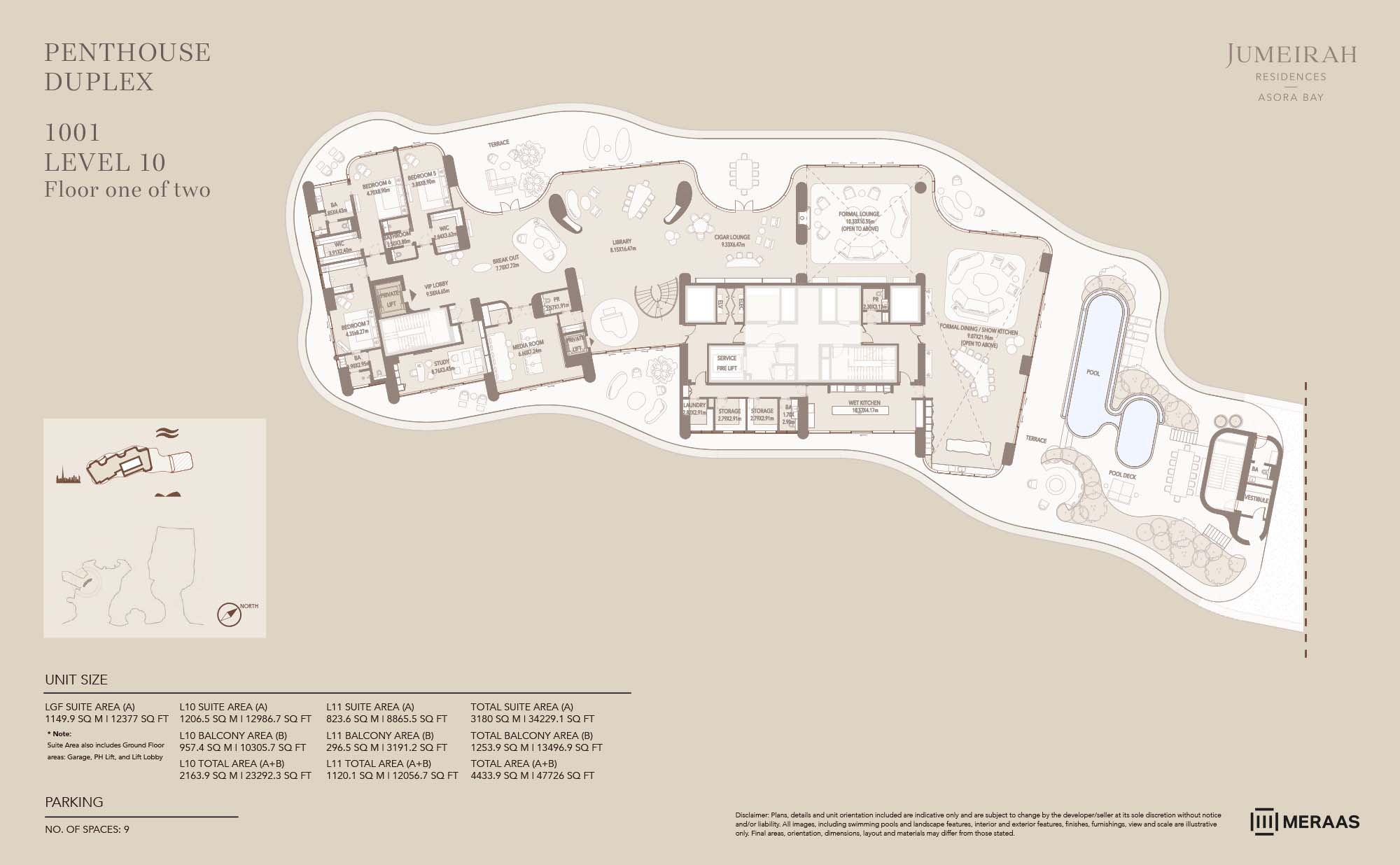 Jumeirah Asora Bay at La Mer 6 Bedrooms + Pool + Study TYPE 1 (UNIT 1001) (Floor one of two) floor plan
