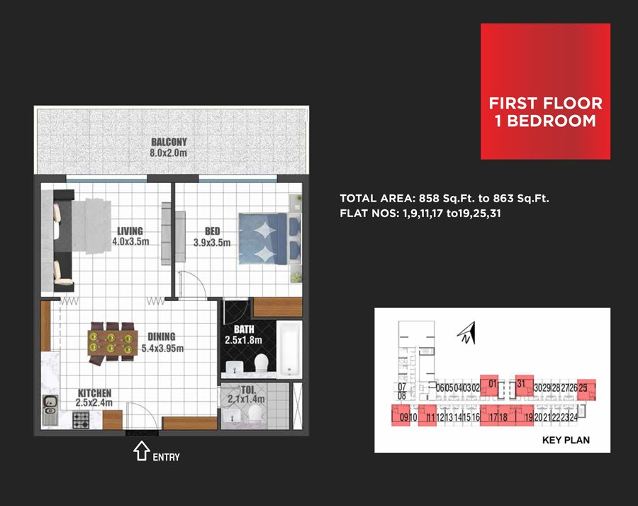 1 Bedroom floor plan