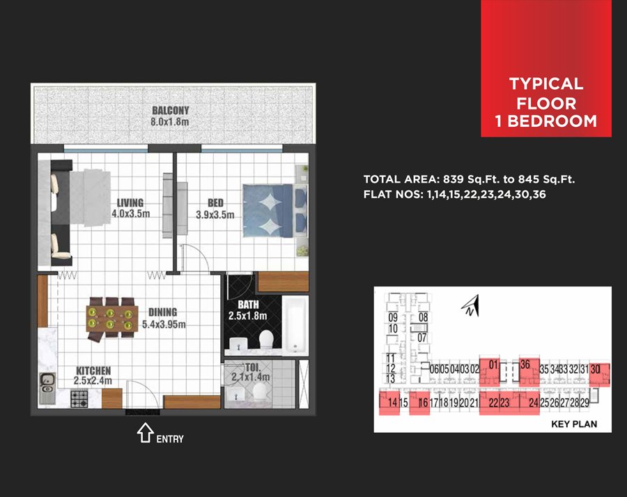 1 Bedroom floor plan