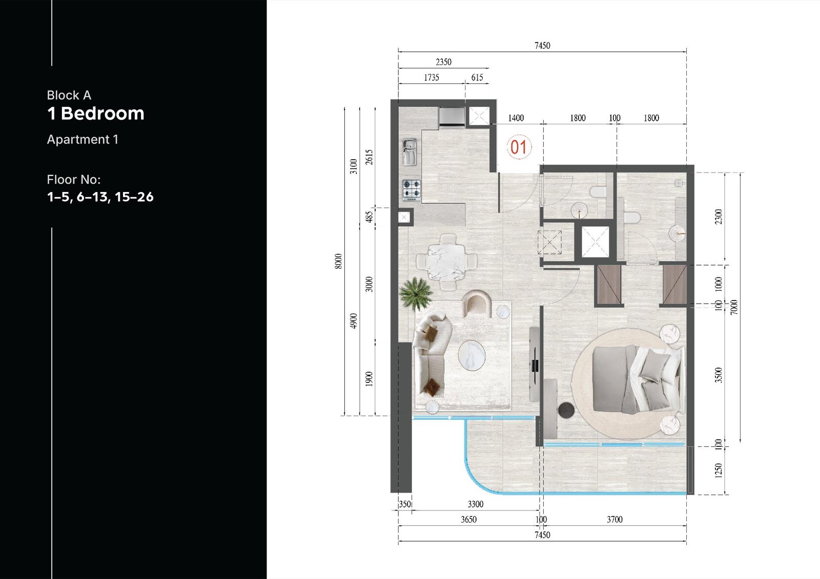 1 Bedroom floor plan