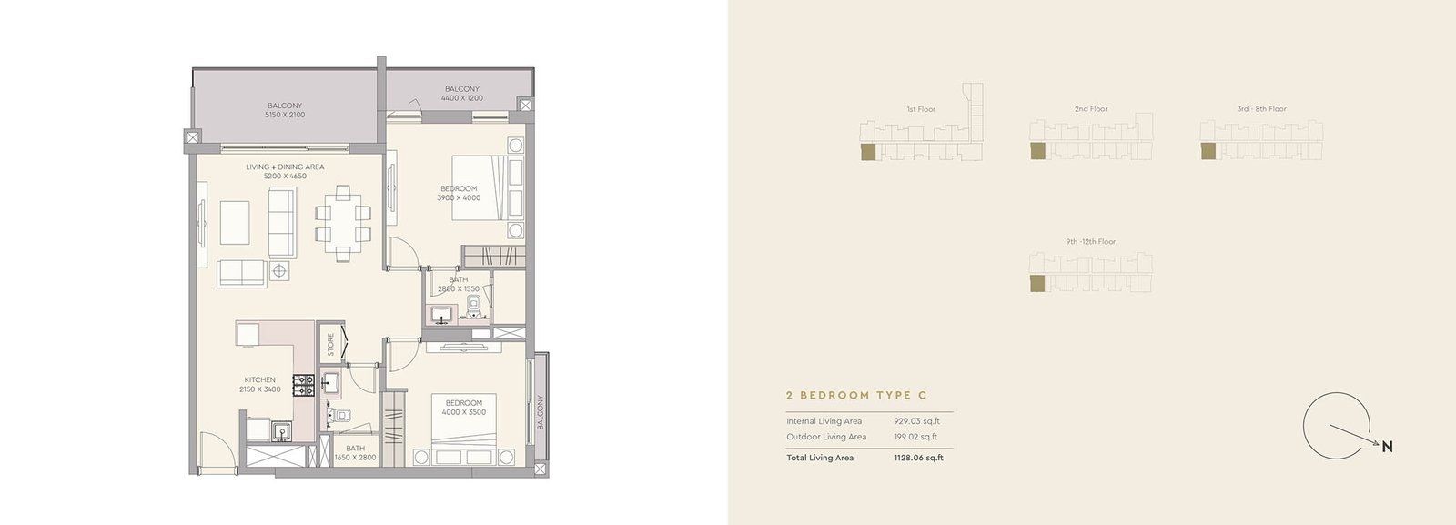 2 Bedrooms floor plan
