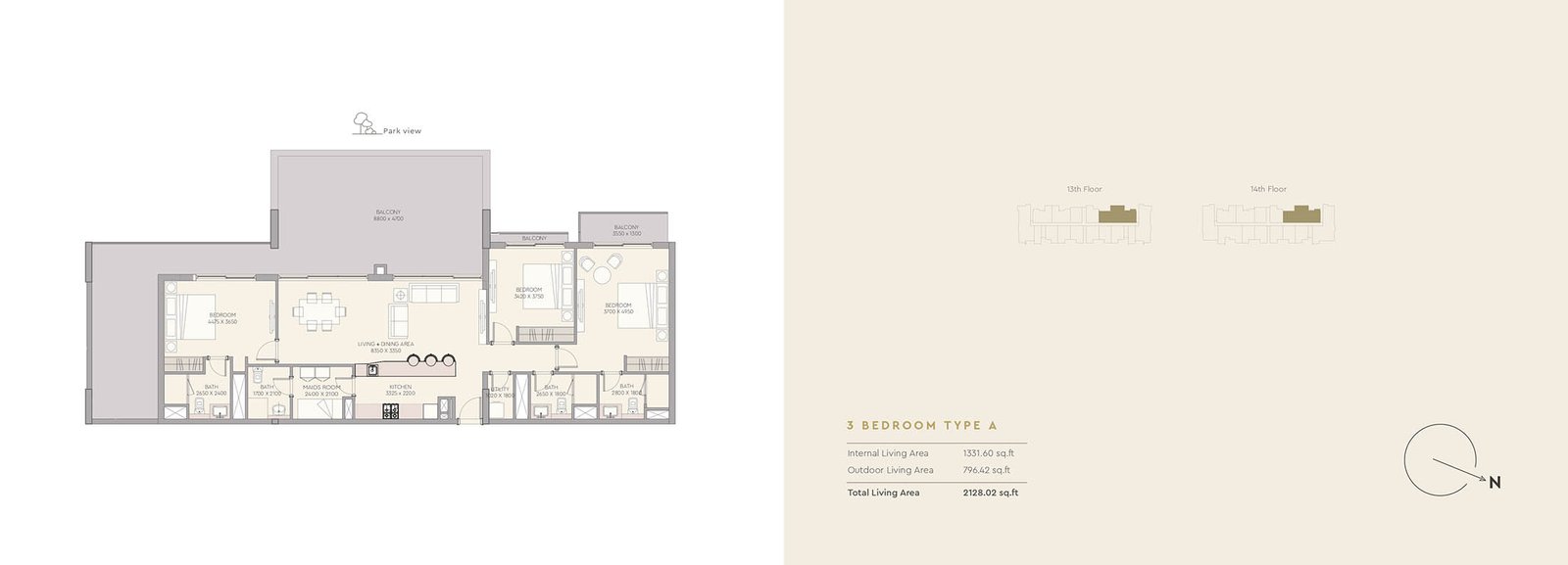3 Bedrooms + Maid floor plan