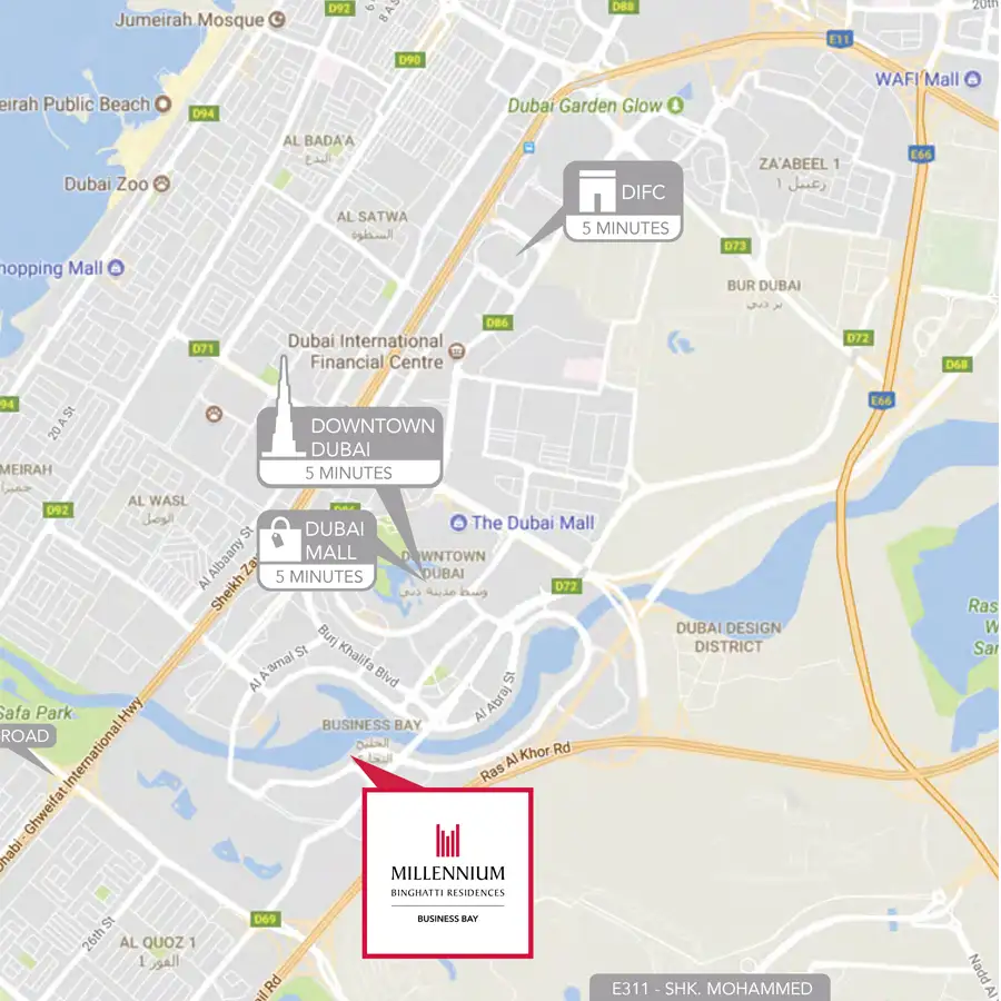 Millennium Binghatti Residences location map