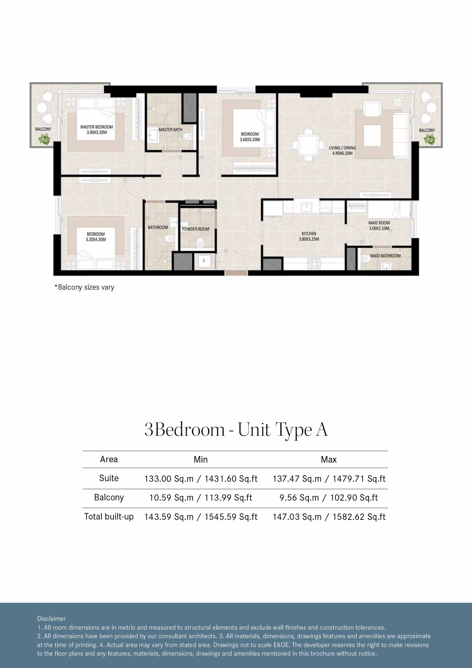 3 Bedrooms + Maid floor plan