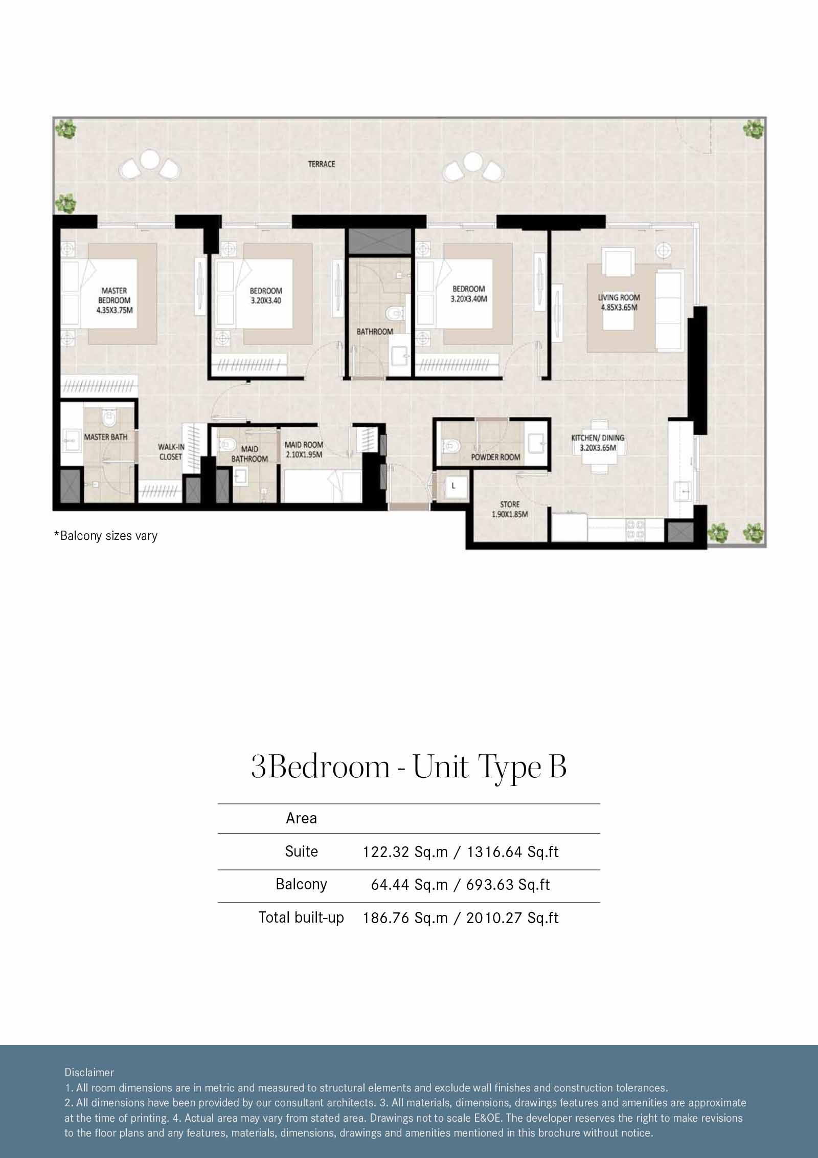 3 Bedrooms + Maid floor plan