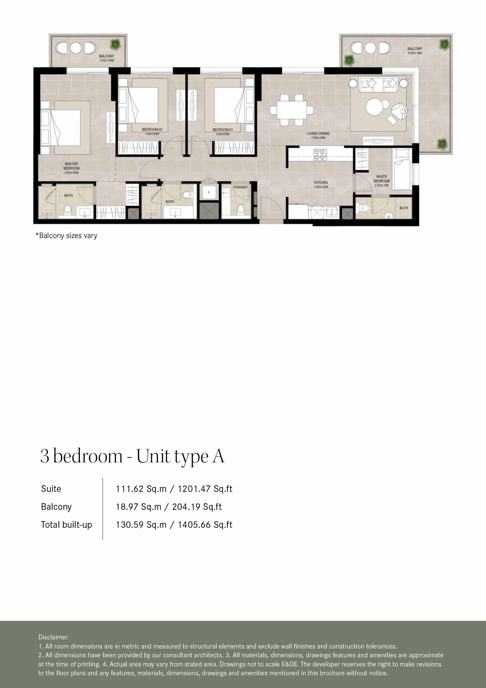 3 Bedrooms + Maid floor plan