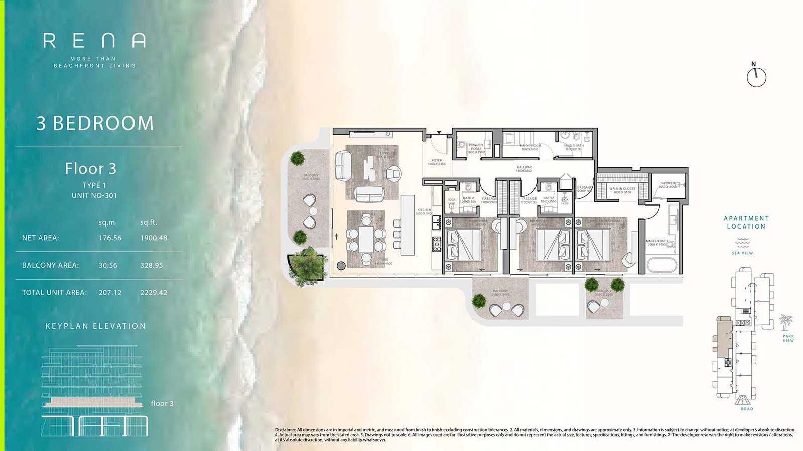 3 Bedrooms + Maid floor plan