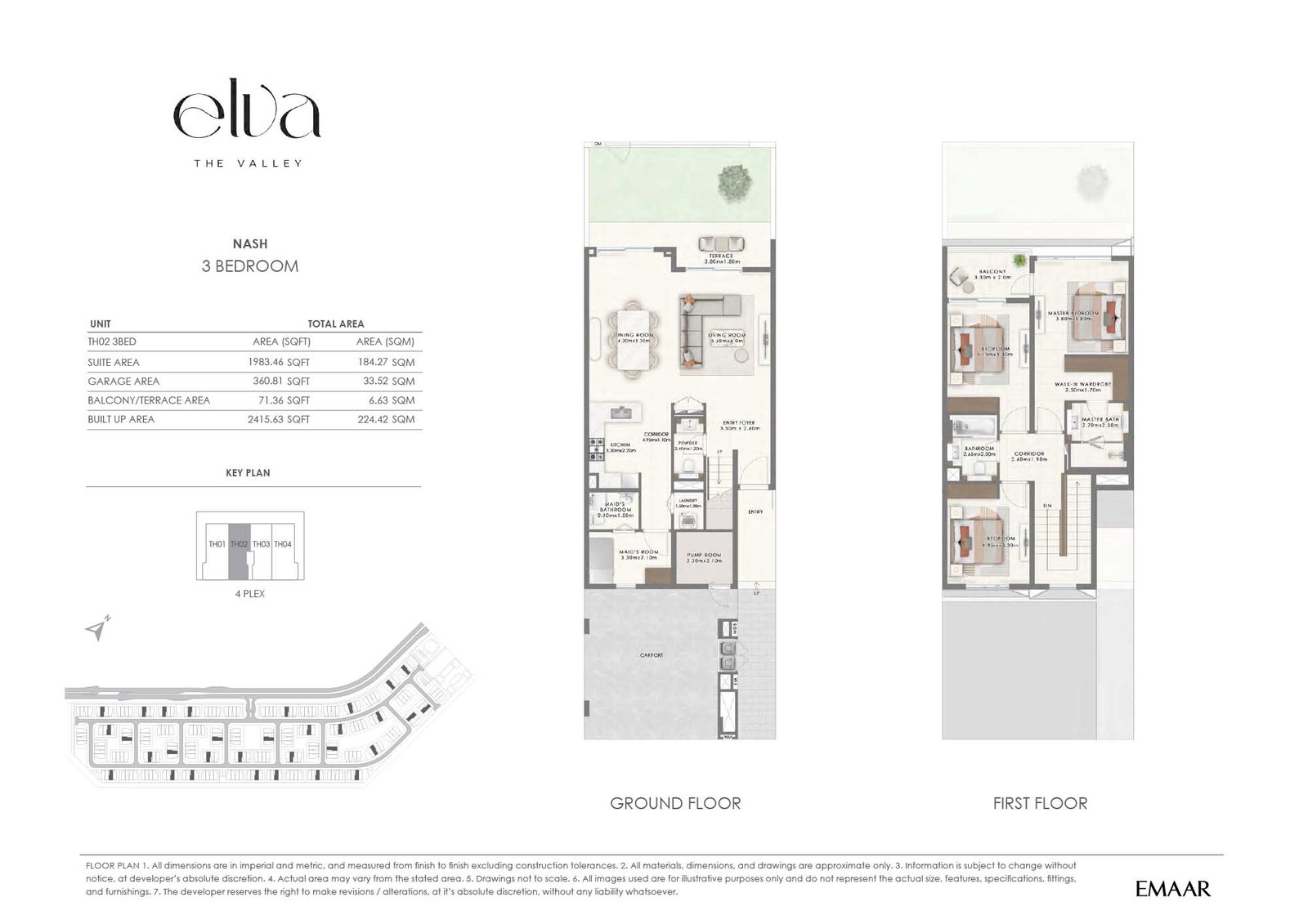 3 Bedrooms + Maid floor plan