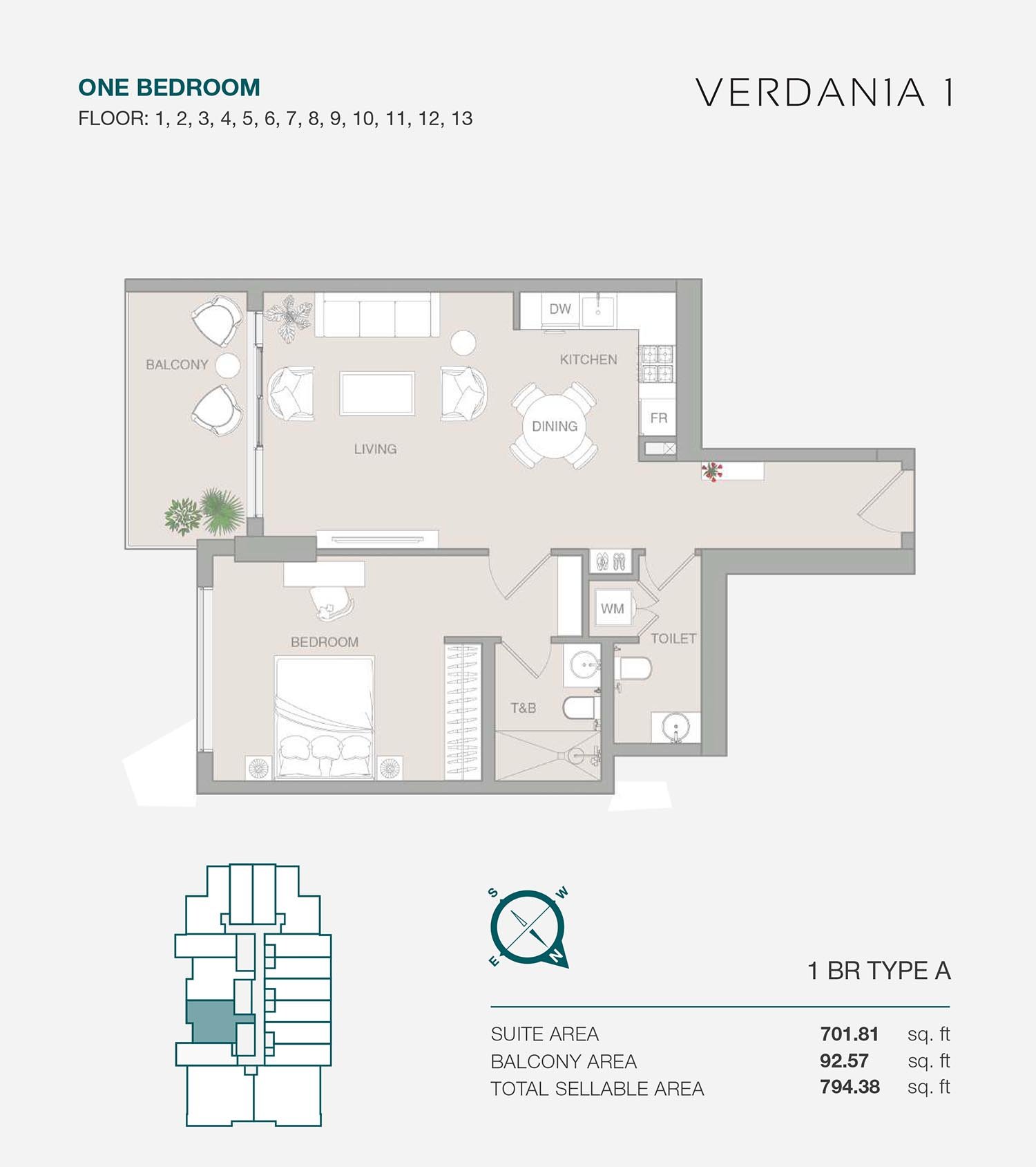 1 Bedroom floor plan