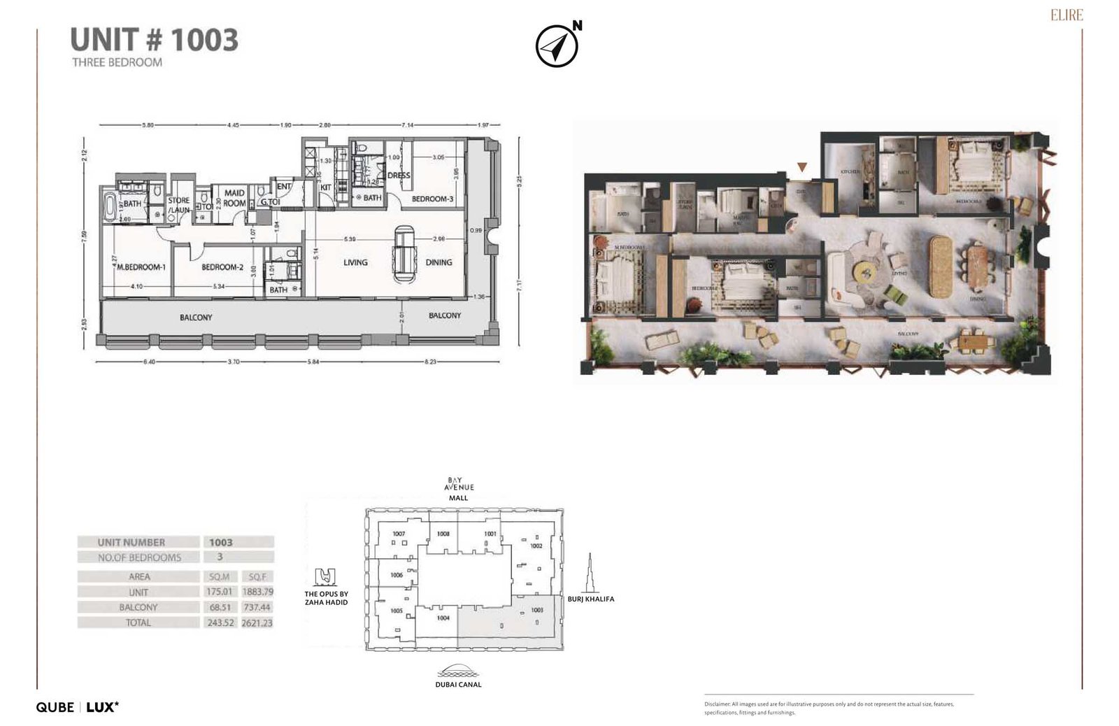 3 Bedrooms + Maid floor plan