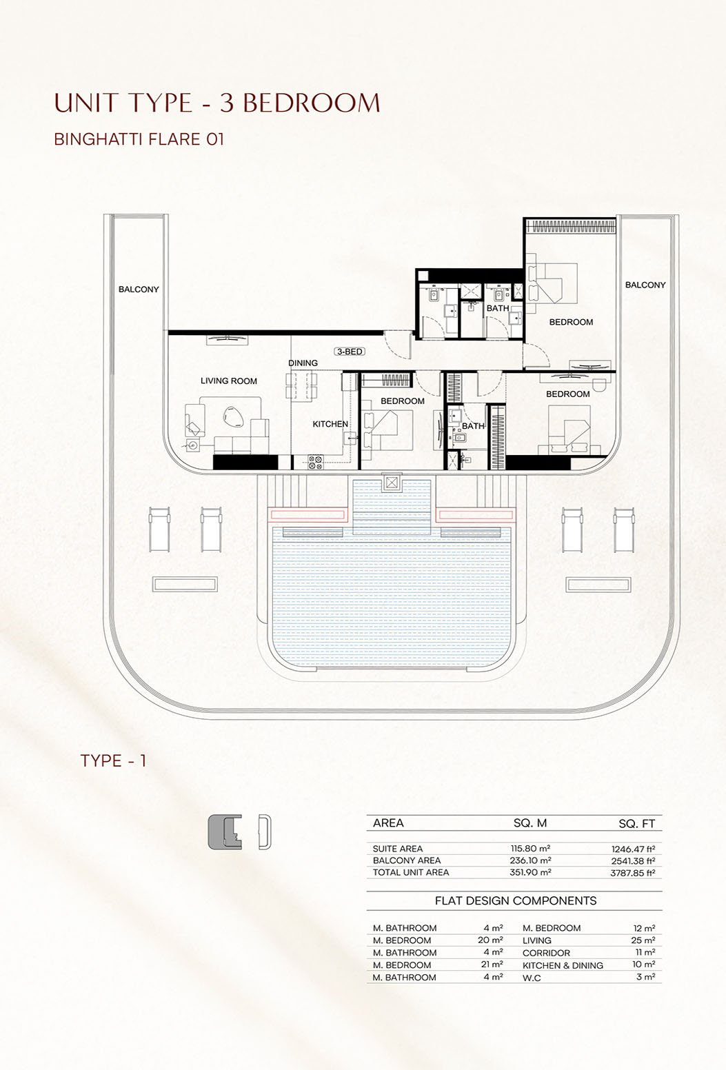 3 Bedrooms floor plan
