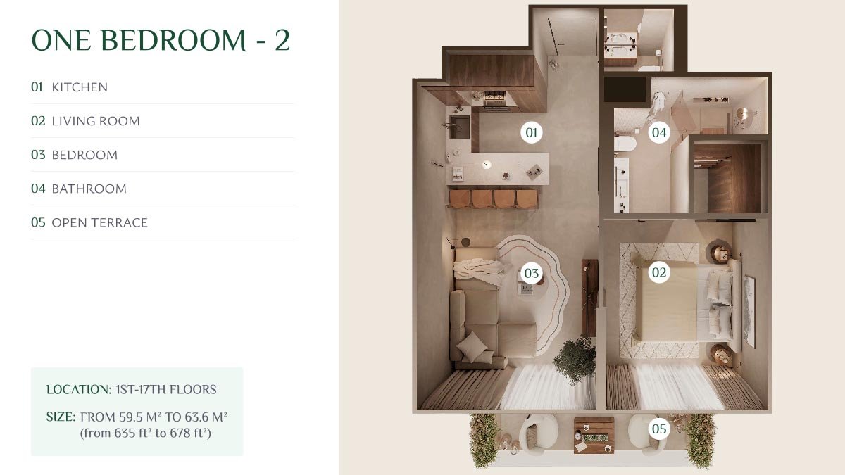1 Bedroom + Balcony floor plan
