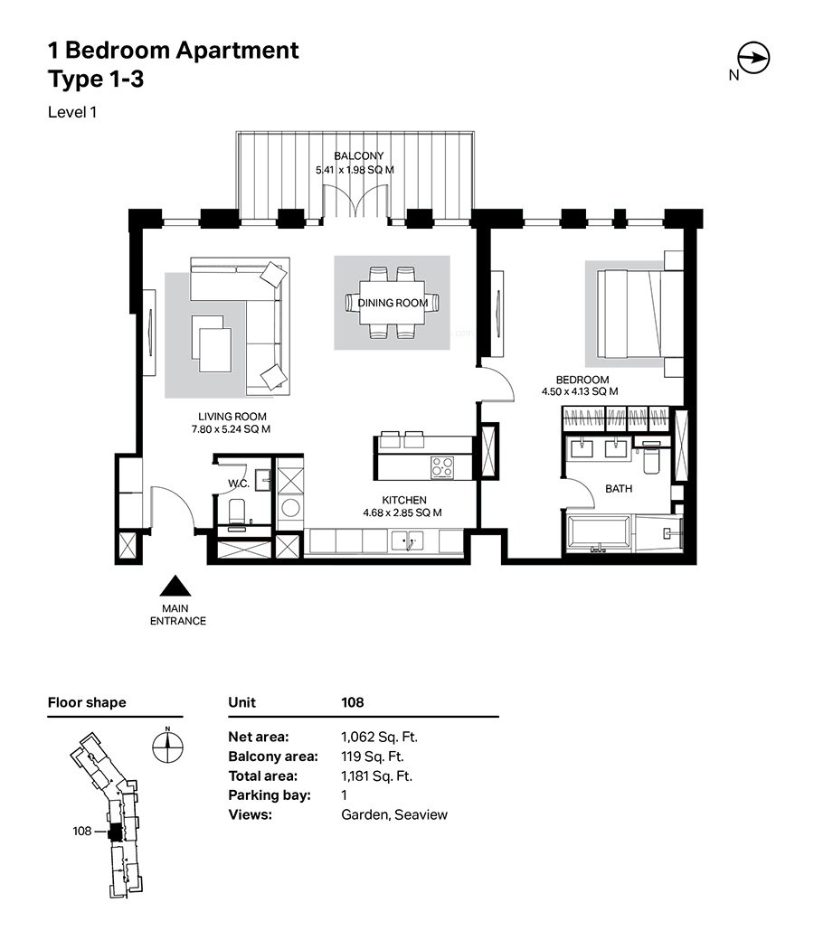 1 Bedroom floor plan